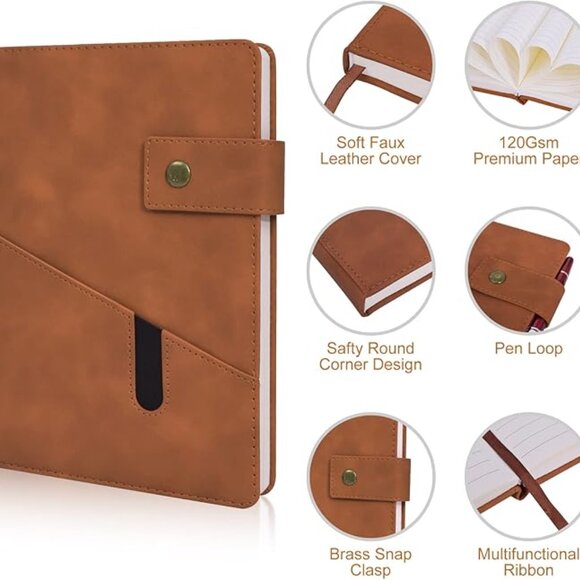 A5 Faux Leather Pocket Business Journal, Daily Office Use Memo Notes - Picture 1 of 4